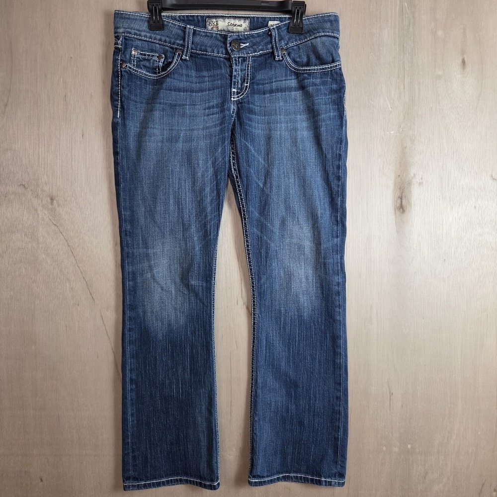 BKE Women's Sabrina Sz 30S Low-Rise Boot Cut Med Wash Jeans Bling Pocket Y2K 90s